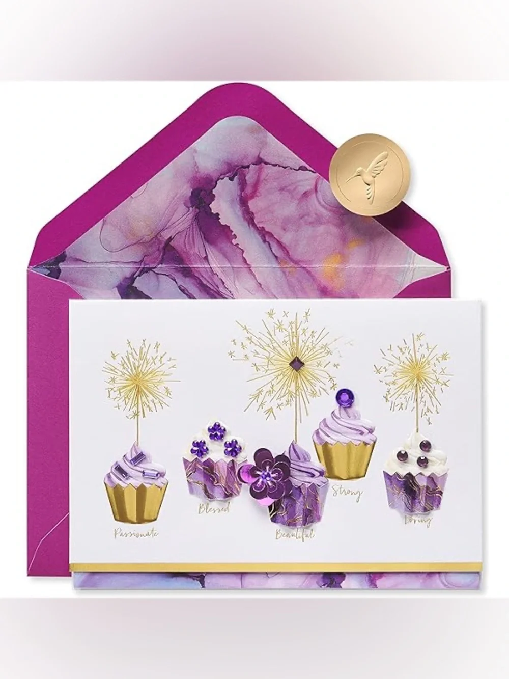 🆕Papyrus Gemmed Fancy Cupcakes Birthday Greeting Card